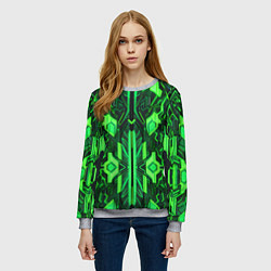 Свитшот женский Киберпанк неоновая броня зелёная, цвет: 3D-меланж — фото 2