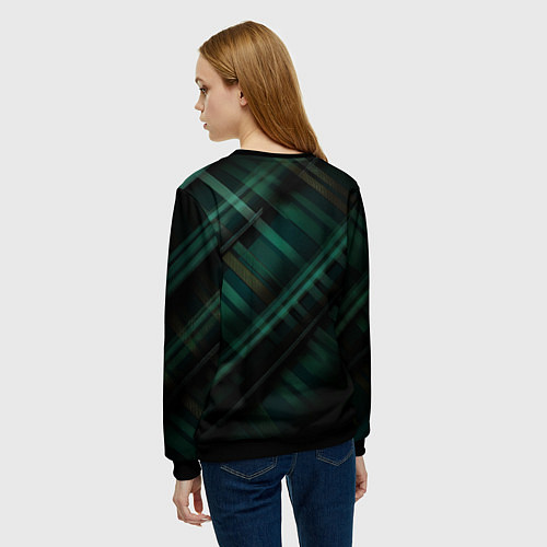 Женский свитшот Тёмно-зелёная шотландская клетка / 3D-Черный – фото 4