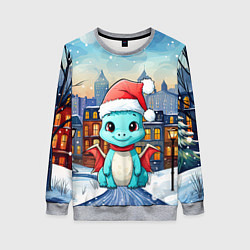 Женский свитшот Новогодний дракон на фоне города