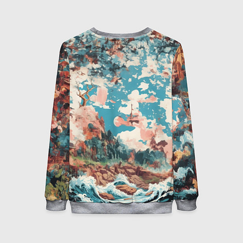 Женский свитшот Потёртая Японская иллюстрация / 3D-Меланж – фото 2