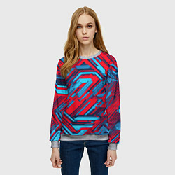 Свитшот женский Киберпанк полосы красные и синие, цвет: 3D-меланж — фото 2