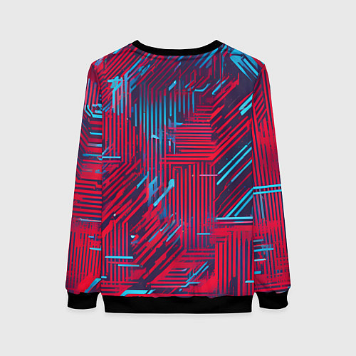 Женский свитшот Киберпанк линии синие и красные / 3D-Черный – фото 2