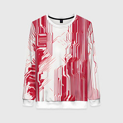 Женский свитшот Красные линии на белом фоне киберпанк