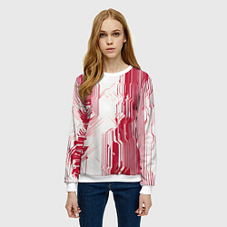 Свитшот женский Красные линии на белом фоне киберпанк, цвет: 3D-белый — фото 2