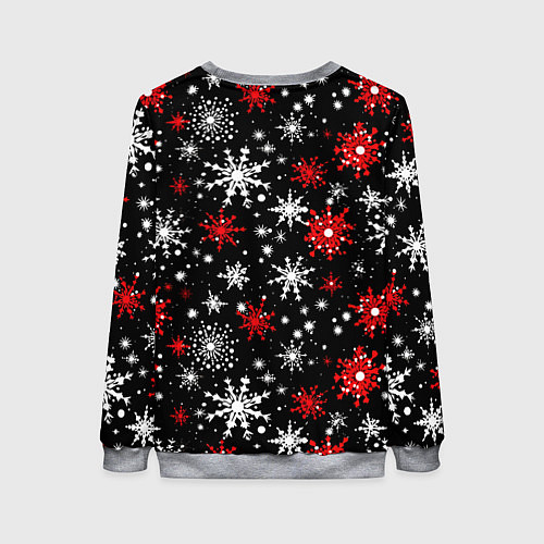 Женский свитшот Белые и красные снежинки на черном фоне - нейросет / 3D-Меланж – фото 2