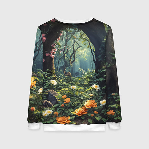 Женский свитшот Лисица в лесу в цветах / 3D-Белый – фото 2