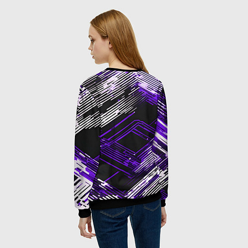 Женский свитшот Киберпанк линии белые и фиолетовые / 3D-Черный – фото 4