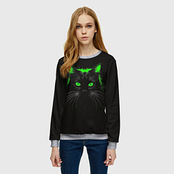 Свитшот женский Черный кот в зеленом свечении, цвет: 3D-меланж — фото 2