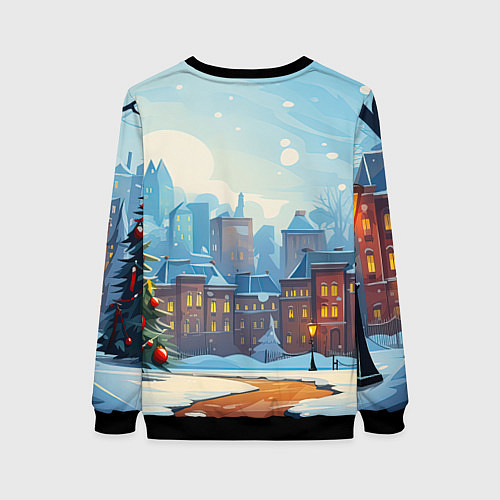 Женский свитшот Новогодний город / 3D-Черный – фото 2