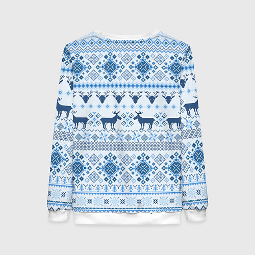 Женский свитшот Blue sweater with reindeer / 3D-Белый – фото 2