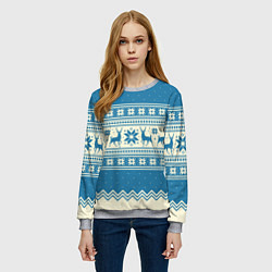 Свитшот женский Sweater with deer on a blue background, цвет: 3D-меланж — фото 2