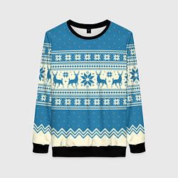 Свитшот женский Sweater with deer on a blue background, цвет: 3D-черный