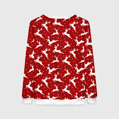 Женский свитшот Красный паттерн с новогодними оленями / 3D-Белый – фото 2