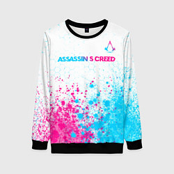 Свитшот женский Assassins Creed neon gradient style посередине, цвет: 3D-черный