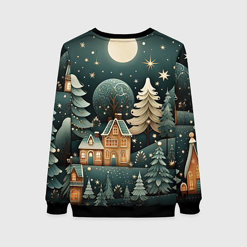 Женский свитшот Снежная деревня в праздничном наряде / 3D-Черный – фото 2