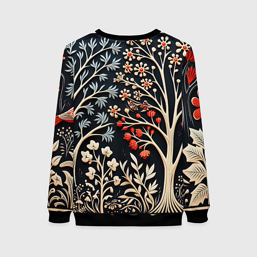 Женский свитшот Новогодние узоры и деревья / 3D-Черный – фото 2