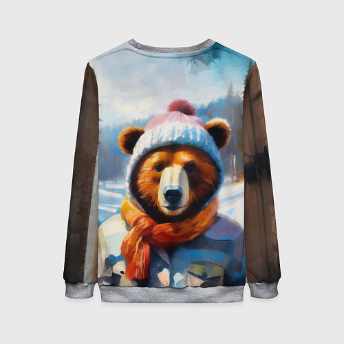 Женский свитшот Бурый медведь в зимней одежде / 3D-Меланж – фото 2