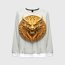 Свитшот женский Нейросеть - золотой талисман дракона, цвет: 3D-белый
