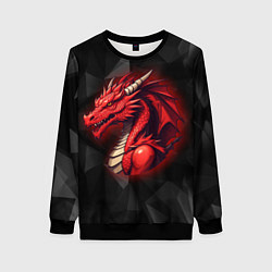 Свитшот женский Красный дракон на полигональном черном фоне, цвет: 3D-черный