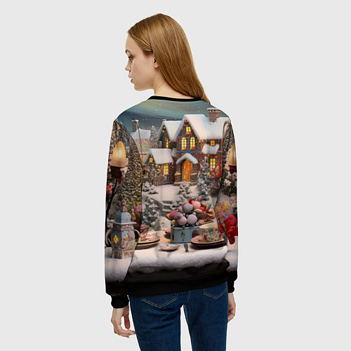 Женский свитшот Объемные новогодние домики / 3D-Черный – фото 4
