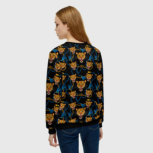 Женский свитшот Золотая цепь с леопардами / 3D-Черный – фото 4