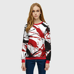 Свитшот женский Чёрные и красные брызги на белом фоне, цвет: 3D-красный — фото 2