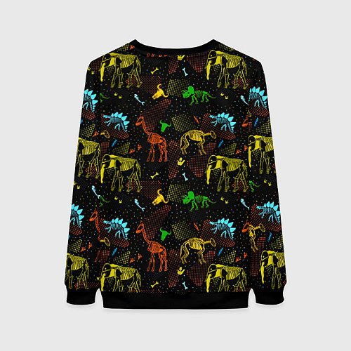 Женский свитшот Скелеты динозавров неон / 3D-Черный – фото 2