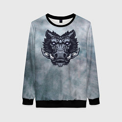 Женский свитшот Стальной дикий кабан на сером фоне