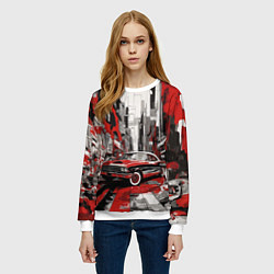 Свитшот женский Черно-красный автомобиль, цвет: 3D-белый — фото 2