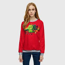 Свитшот женский Новогодний кото-дракон, цвет: 3D-меланж — фото 2