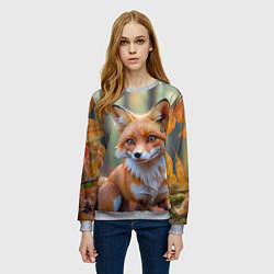 Свитшот женский Портрет лисы в осеннем лесу, цвет: 3D-меланж — фото 2