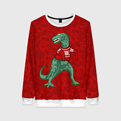 Женский свитшот Динозавр в свитере - новогодние драконы