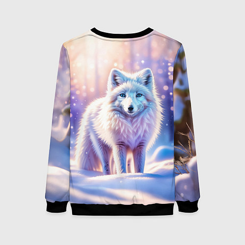 Женский свитшот Заснеженный зимний пейзаж с песцом / 3D-Черный – фото 2