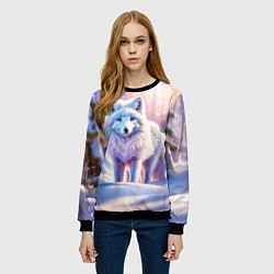 Свитшот женский Заснеженный зимний пейзаж с песцом, цвет: 3D-черный — фото 2