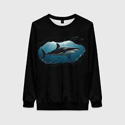 Свитшот женский Акула в овале, цвет: 3D-черный