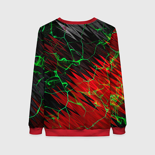 Женский свитшот Зелёные трещины узоры / 3D-Красный – фото 2