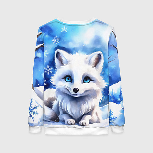 Женский свитшот Портрет мультяшного песца акварель / 3D-Белый – фото 2