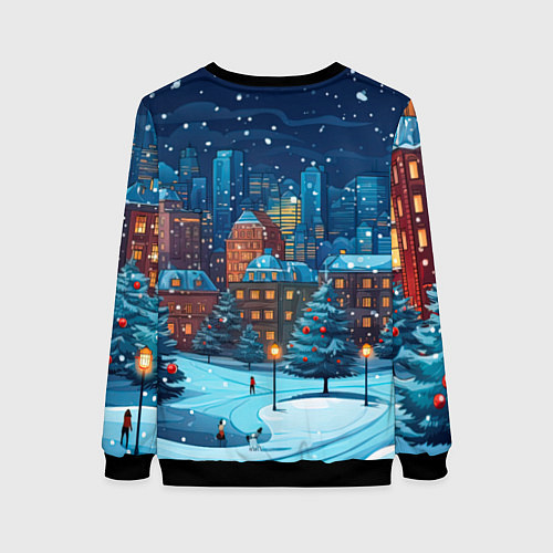 Женский свитшот Новогодний дракон 2024 зимний пейзаж / 3D-Черный – фото 2