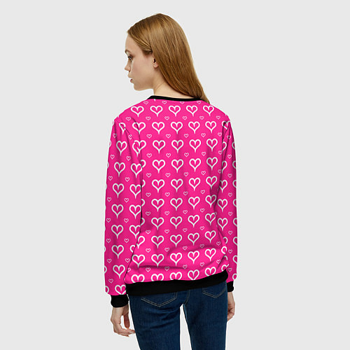 Женский свитшот Сердечки паттерн насыщенный розовый / 3D-Черный – фото 4