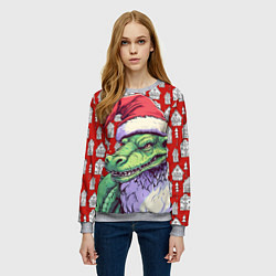 Свитшот женский Большой зеленый новогодний дракон, цвет: 3D-меланж — фото 2
