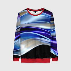Свитшот женский Абстрактные волны синего оттенка, цвет: 3D-красный