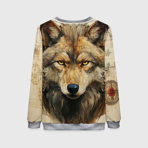 Женский свитшот Волк в стиле диаграмм Давинчи / 3D-Меланж – фото 2