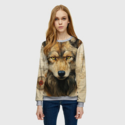 Свитшот женский Волк в стиле диаграмм Давинчи, цвет: 3D-меланж — фото 2