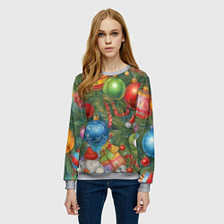 Свитшот женский Новогодний принт на елке, цвет: 3D-меланж — фото 2