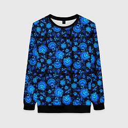 Женский свитшот Новогодняя гжельская роспись чёрный фон