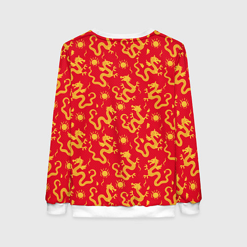 Женский свитшот Золотые драконы на красном фоне / 3D-Белый – фото 2