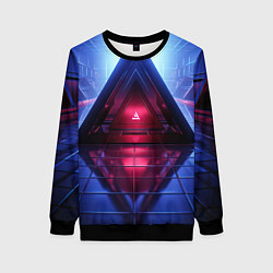 Свитшот женский Фиолетовое свечение за треугольной абстракцией, цвет: 3D-черный