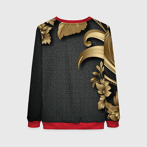 Женский свитшот Золотые объемные листья на сером фоне / 3D-Красный – фото 2