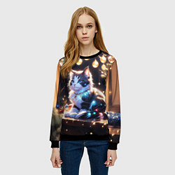 Свитшот женский Кот и новогодние украшения, цвет: 3D-черный — фото 2