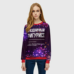 Свитшот женский Праздничный фигурист: фейерверк, цвет: 3D-красный — фото 2